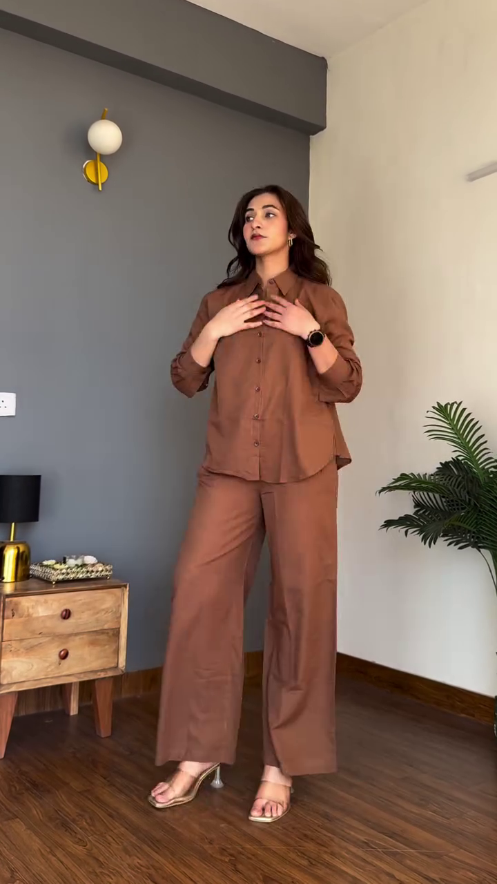 Elegant Purple Co-Ord Set – Button-Down Shirt with Wide-Leg Trousers - Image 4