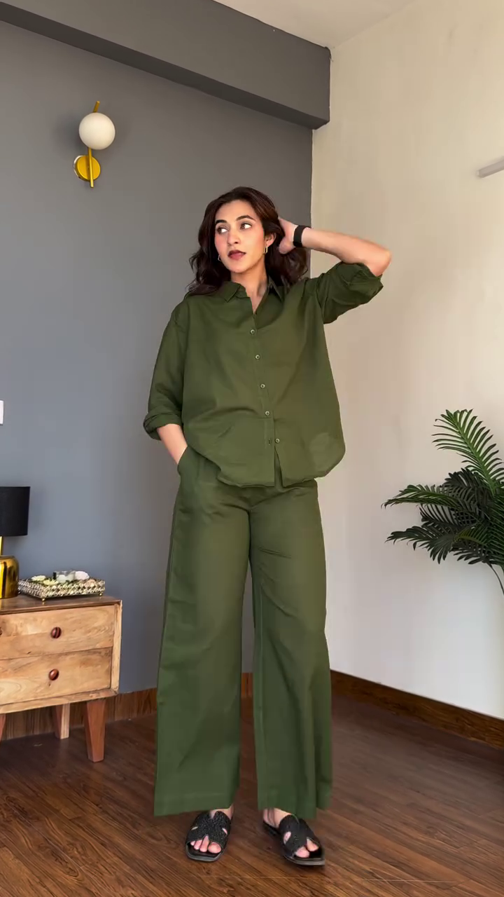 Elegant Purple Co-Ord Set – Button-Down Shirt with Wide-Leg Trousers - Image 3