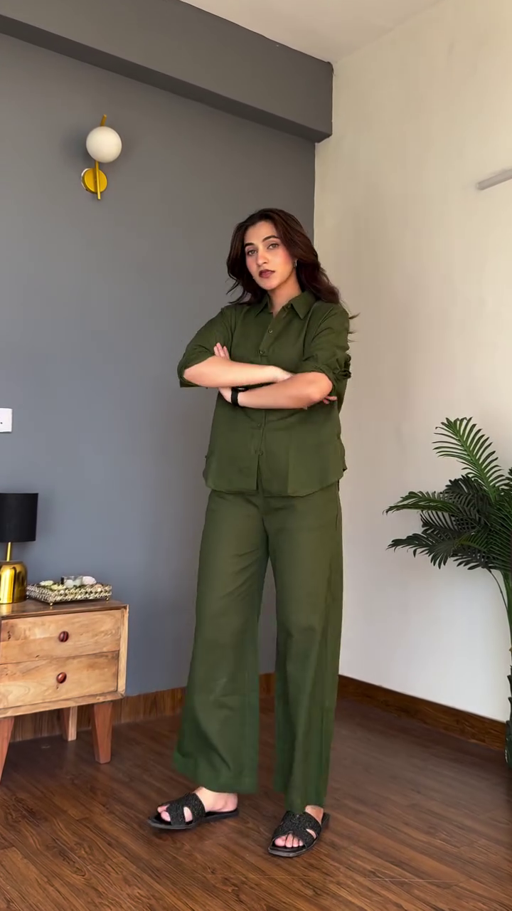 Elegant Purple Co-Ord Set – Button-Down Shirt with Wide-Leg Trousers - Image 2