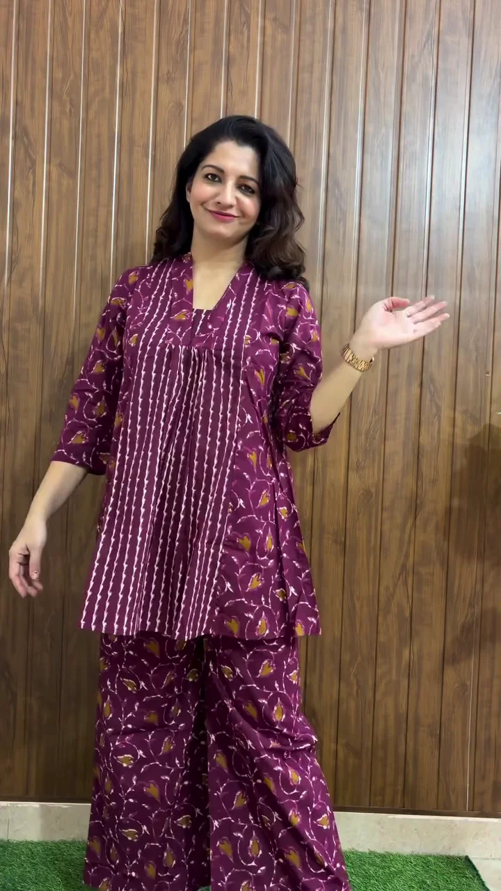 Jisora Rustic Flora Cotton Co-Ord Set – Printed Tunic with Palazzos - Image 3